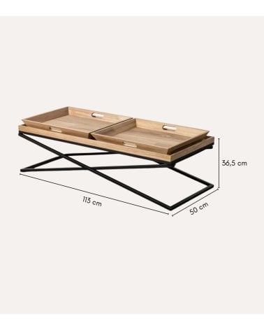 Mesa de Centro Eva con Bandeja de Madera y Metal