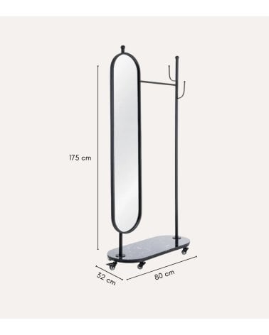 Perchero de Pie con Espejo y Ruedas de Metal y Mármol