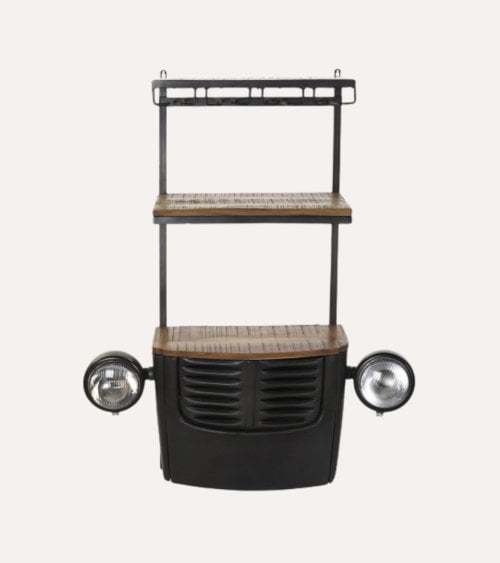 Botellero Estante de Pared Coche de Madera de Acacia y Hierro