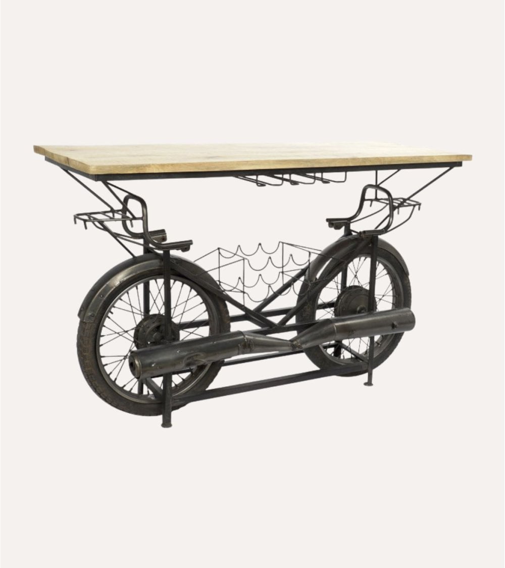 Botellero Mesa de Bar Moto de Madera de Mango