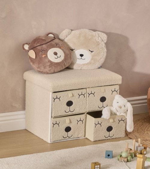 Puff Plegable Infantil Ositocon 4 Cajones de Borreguillo