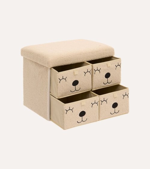 Puff Plegable Infantil Ositocon 4 Cajones de Borreguillo