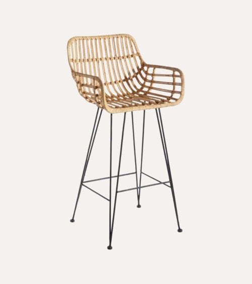 Silla de Bar Alta Tejida de Ratán y Metal