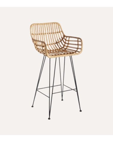 Silla de Bar Alta Tejida de Ratán y Metal