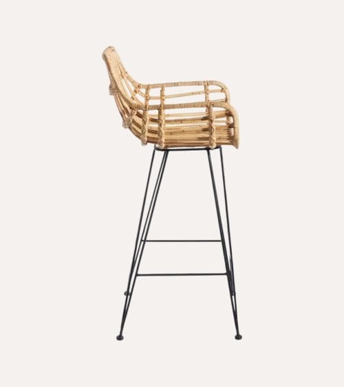 Silla de Bar Alta Tejida de Ratán y Metal