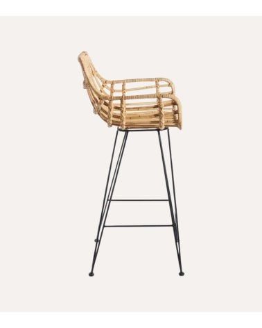 Silla de Bar Alta Tejida de Ratán y Metal
