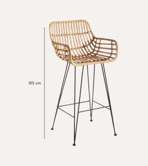 Silla de Bar Alta Tejida de Ratán y Metal