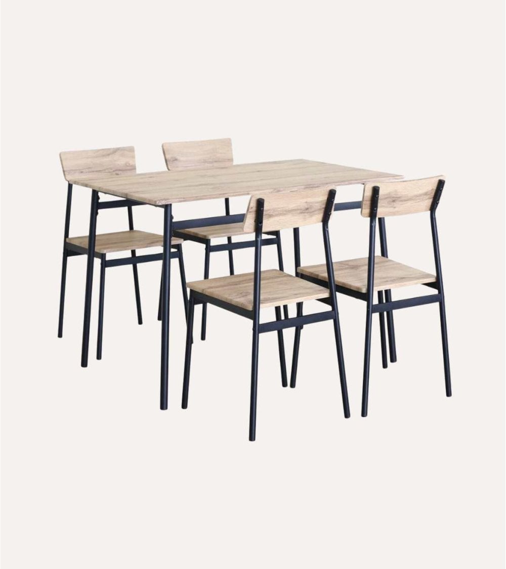 Set de Mesa de Comedor y 4 Sillas de MDF y Metal