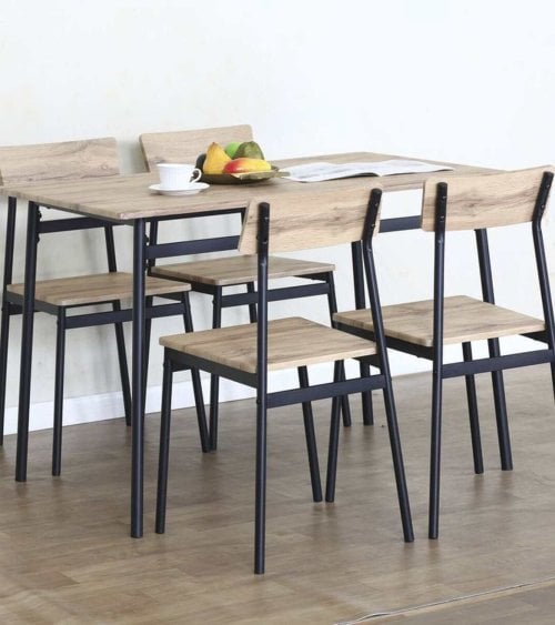 Set de Mesa de Comedor y 4 Sillas de MDF y Metal