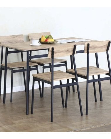 Set de Mesa de Comedor y 4 Sillas de MDF y Metal