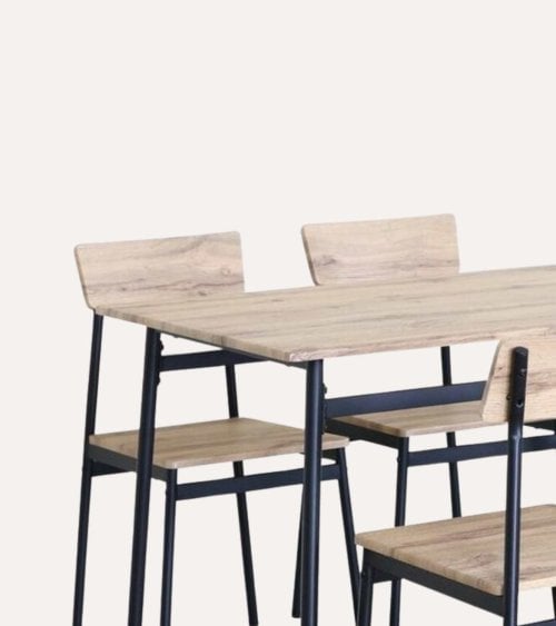 Set de Mesa de Comedor y 4 Sillas de MDF y Metal