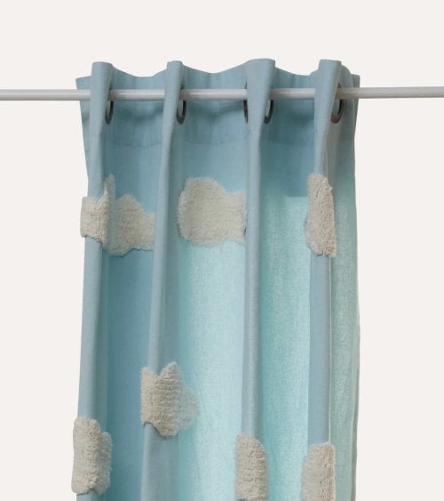 Cortina Infantil Cielo y Nubes con Bordado Tufting de Algodón