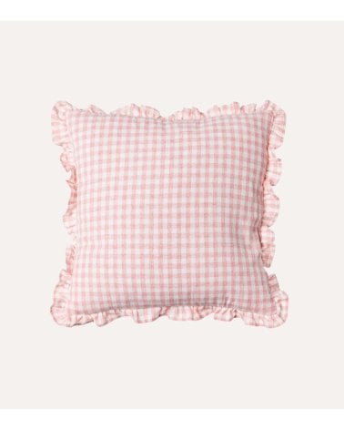 Cojín Vichy Cuadros con Fleco de Poliéster y Algodón