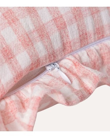 Cojín Vichy Cuadros con Fleco de Poliéster y Algodón