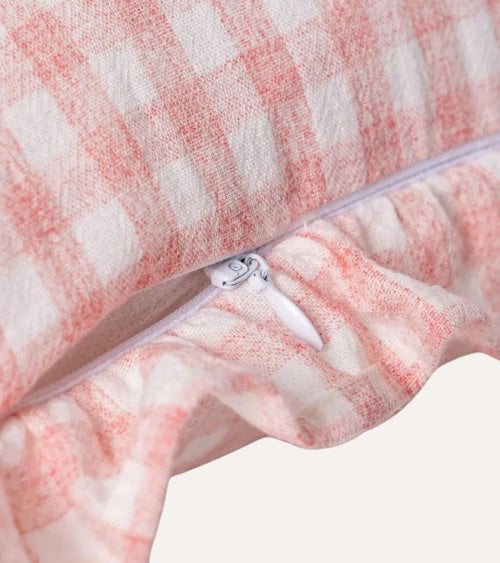 Cojín Rectangular Vichy Cuadros con Fleco de Poliéster y Algodón