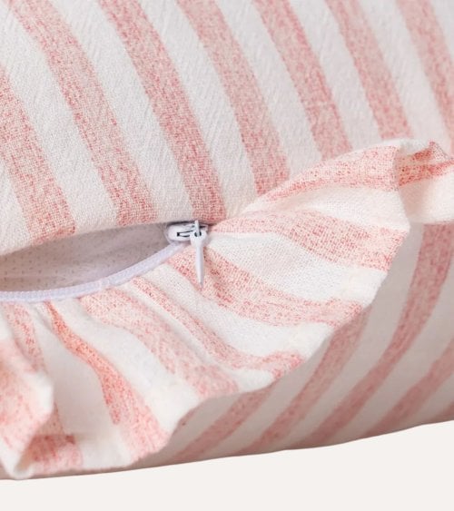 Cojín Rectangular Vichy Rayas con Fleco de Poliéster y Algodón