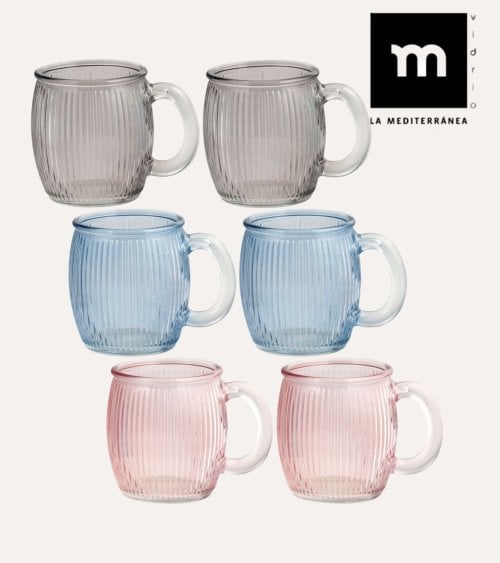 Set de 6 Tazas Stripes de Vidrio Tallado