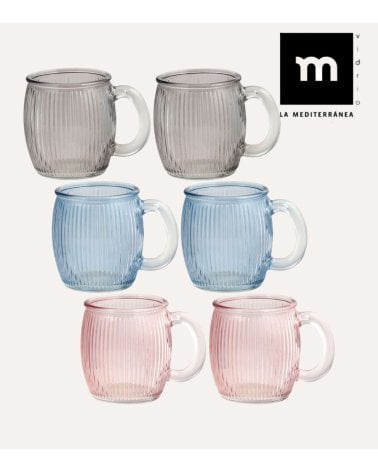 Set de 6 Tazas Stripes de Vidrio Tallado