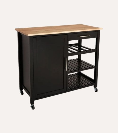 Isla de Cocina Claude con Ruedas de Madera de Hevea y MDF