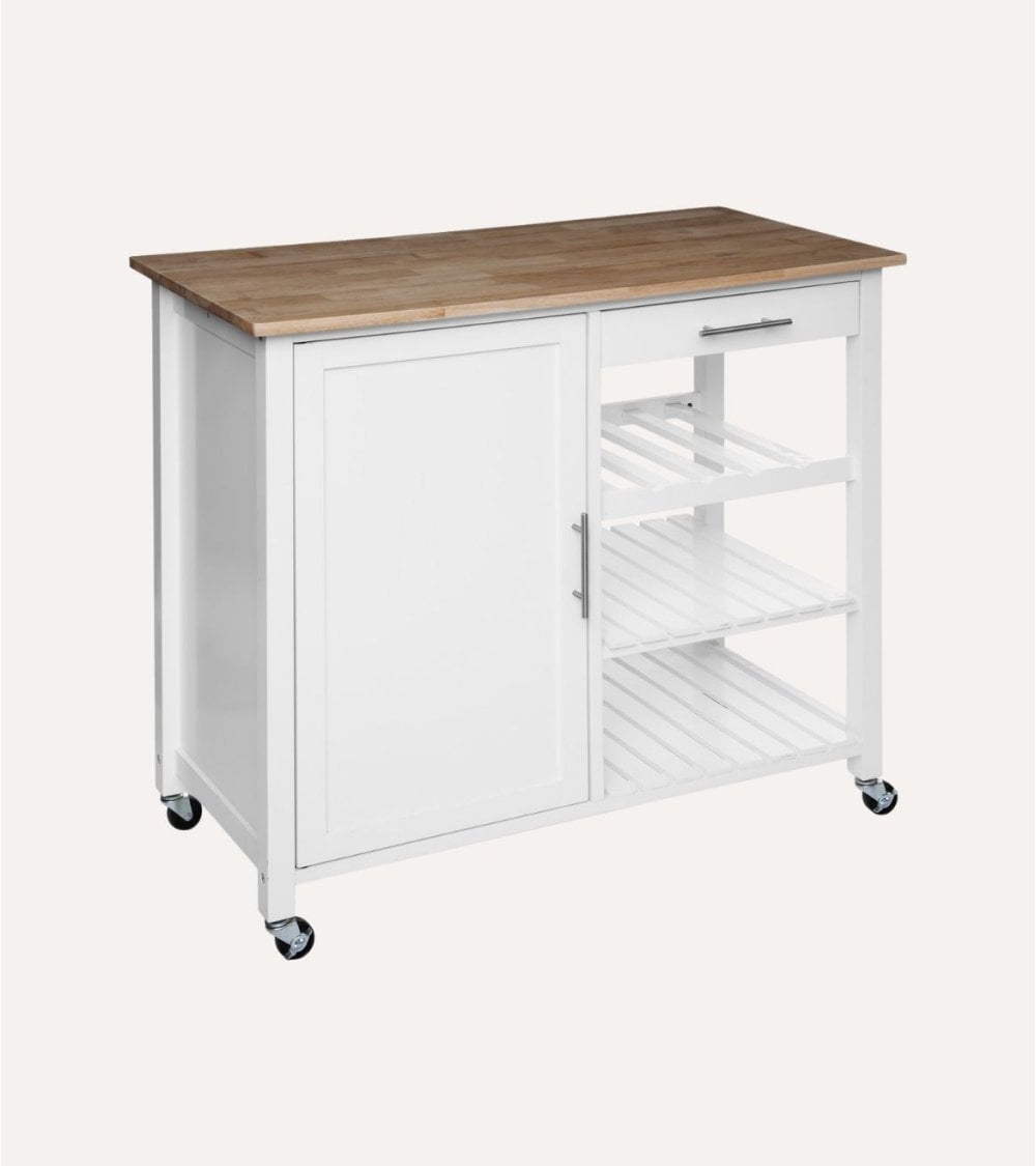 Isla de Cocina Claude con Ruedas de Madera de Hevea y MDF