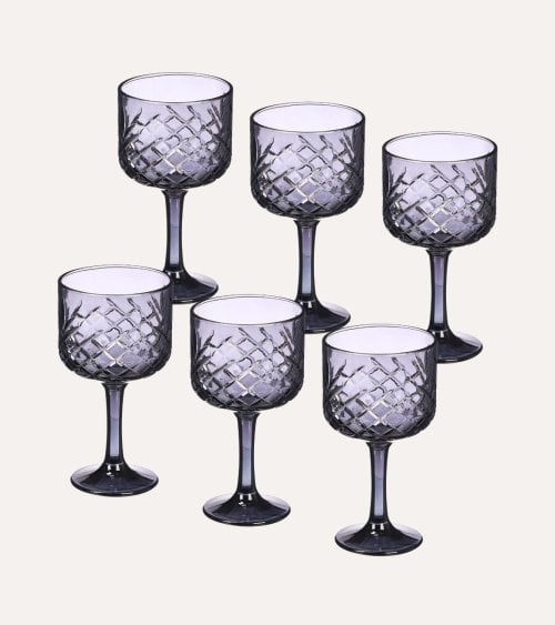 Set de 6 Copas Troquelada de Vidrio Tallado