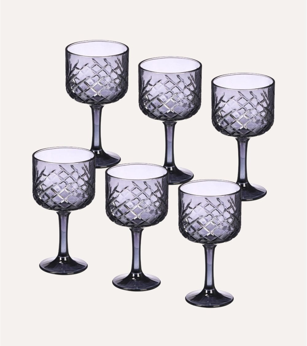 Set de 6 Copas Troquelada de Vidrio Tallado