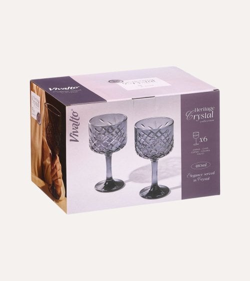 Set de 6 Copas Troquelada de Vidrio Tallado