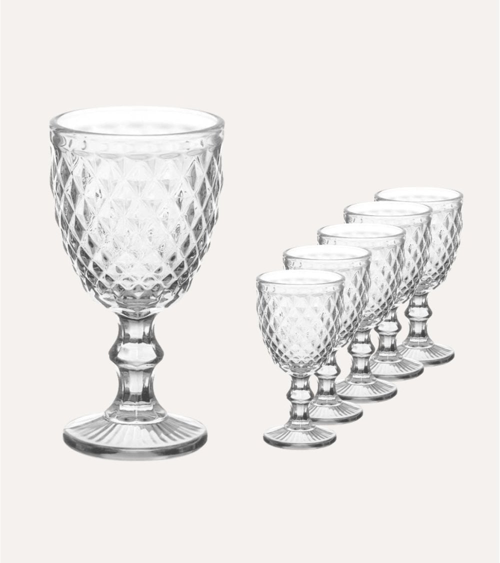 Set de 6 Copas de Vino Diamond de Cristal Tallado