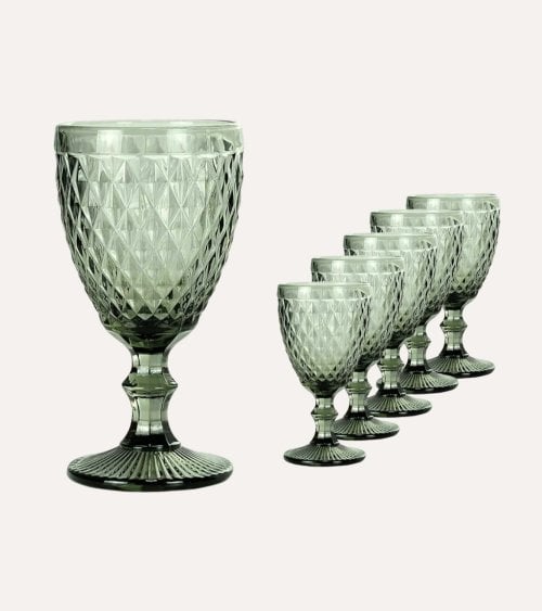Set de 6 Copas de Vino Diamond de Cristal Tallado