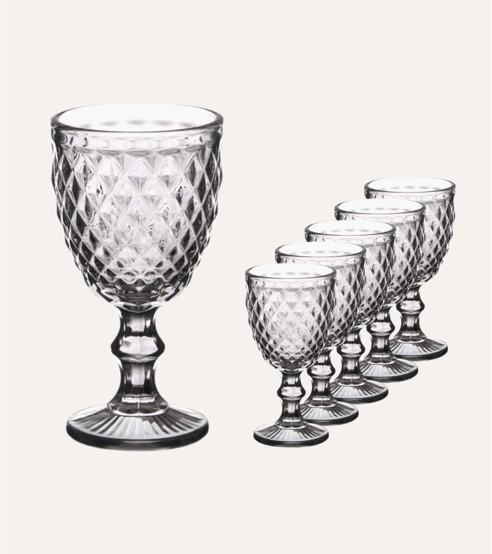 Set de 6 Copas de Vino Diamond de Cristal Tallado