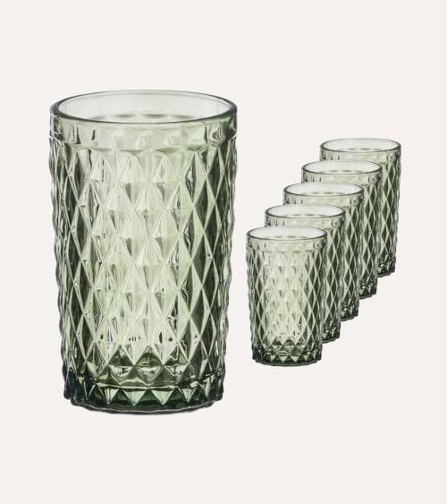 Set de 6 Vasos Diamond Recto de Vidrio Tallado