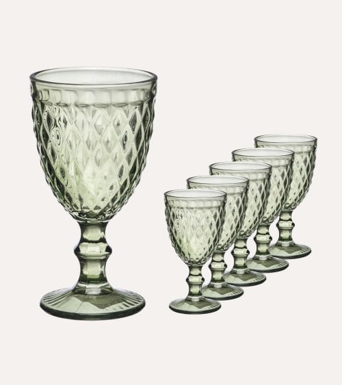 Set de 6 Copas de Agua Diamond de Cristal Tallado