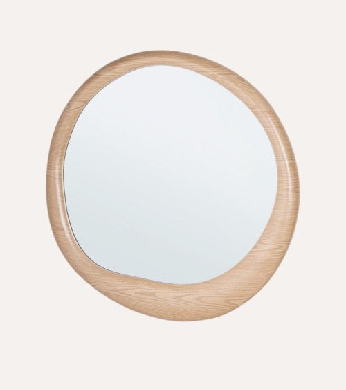 Espejo de Pared Redondo Irregular Otilia Chapado en Madera de Roble