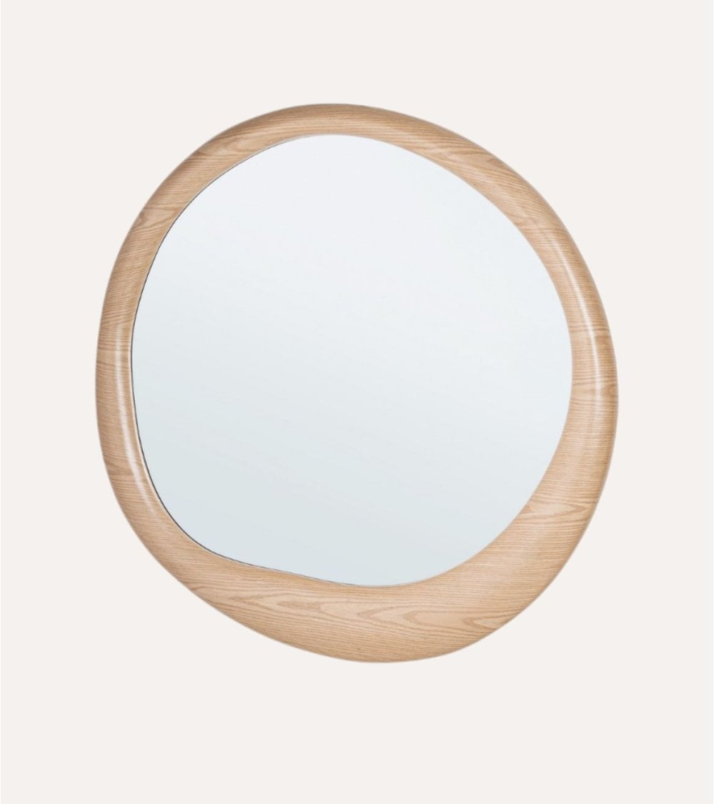 Espejo de Pared Redondo Irregular Otilia Chapado en Madera de Roble