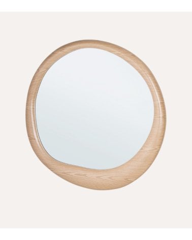 Espejo de Pared Redondo Irregular Otilia Chapado en Madera de Roble