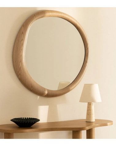 Espejo de Pared Redondo Irregular Otilia Chapado en Madera de Roble