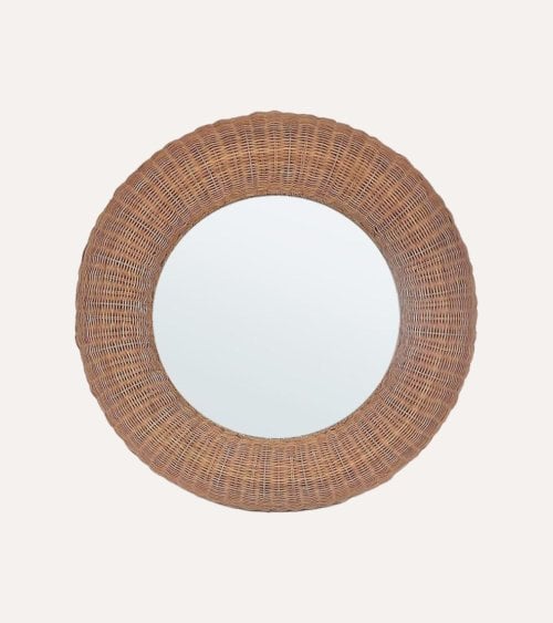 Espejo de Pared Redondo Natural de Ratán