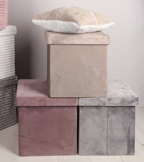 Puff Plegable Efecto Terciopelo de MDF y Poliéster