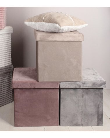 Puff Plegable Efecto Terciopelo de MDF y Poliéster