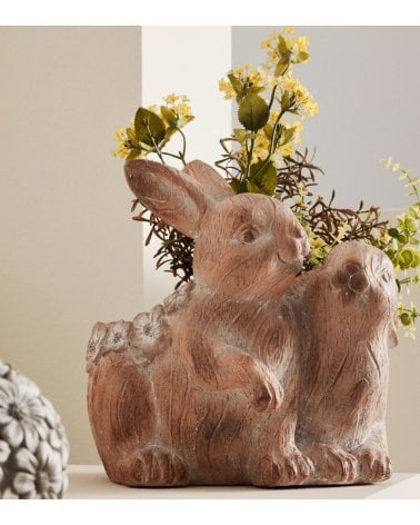 Macetero Conejos con Efecto Madera de Magnesia