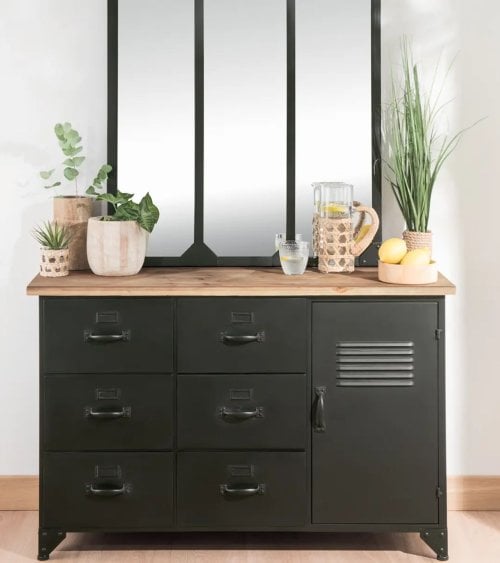 Cómoda Negra de Una Puerta y Seis Cajones Cierna-2