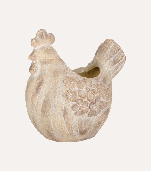 Macetero Gallina con Efecto Madera de Magnesia