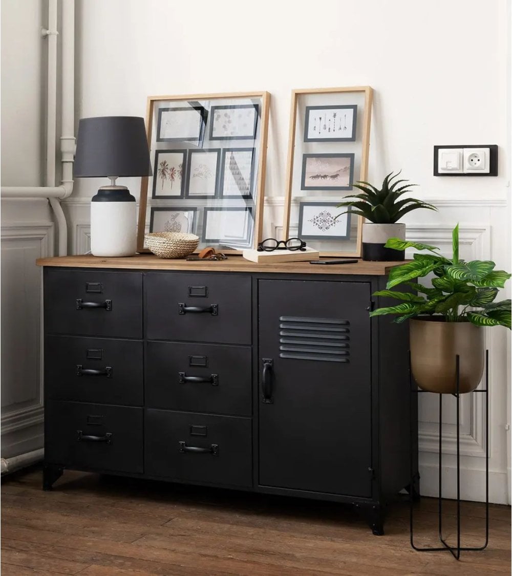 Cómoda Negra de Una Puerta y Seis Cajones Cierna-1