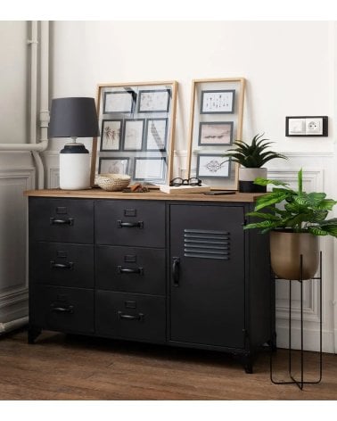 Cómoda Negra de Una Puerta y Seis Cajones Cierna-1