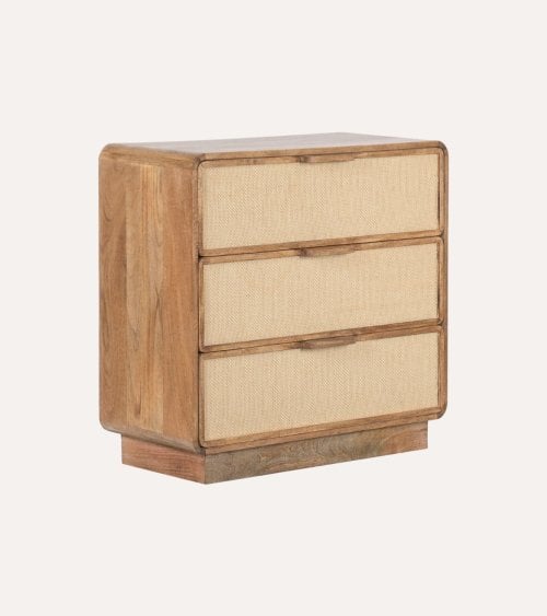 Cómoda Natura con 3 Cajones de Madera de Mango y Yute