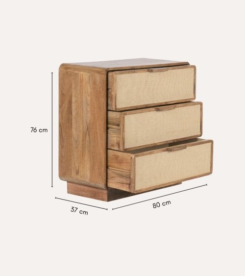 Cómoda Natura con 3 Cajones de Madera de Mango y Yute