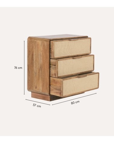Cómoda Natura con 3 Cajones de Madera de Mango y Yute