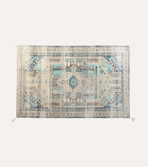 Alfombra Persa Estilo Desgastado con Flecos de Algodón