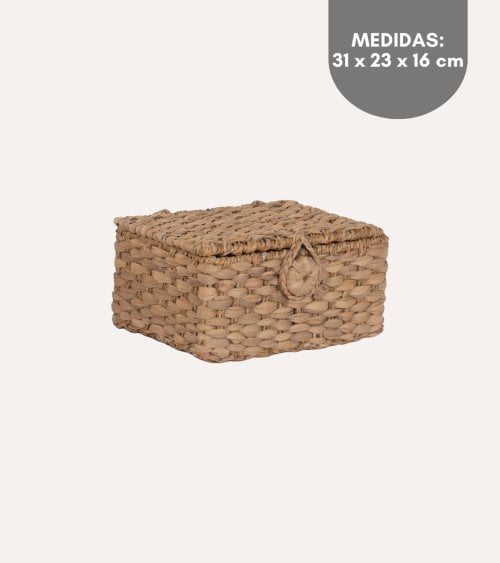 Cesta Decorativa con Tapa de Fibra de Jacinto de Agua