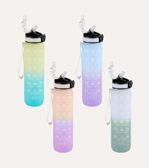 Botella Deportiva Medidas y Motivación con Pajita de Plástico